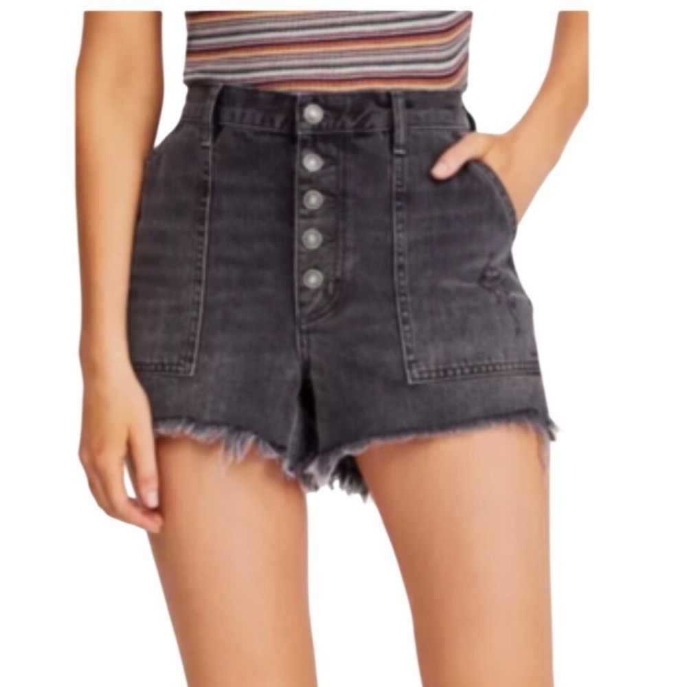 Free People We The‎ Free Jess Carpenter Shorts Black Button Fly Raw Hem 28